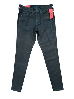 Spanx Black Lacquer Skinny Jeans Size 27 Faux Leather Look Moto Shaping NWT